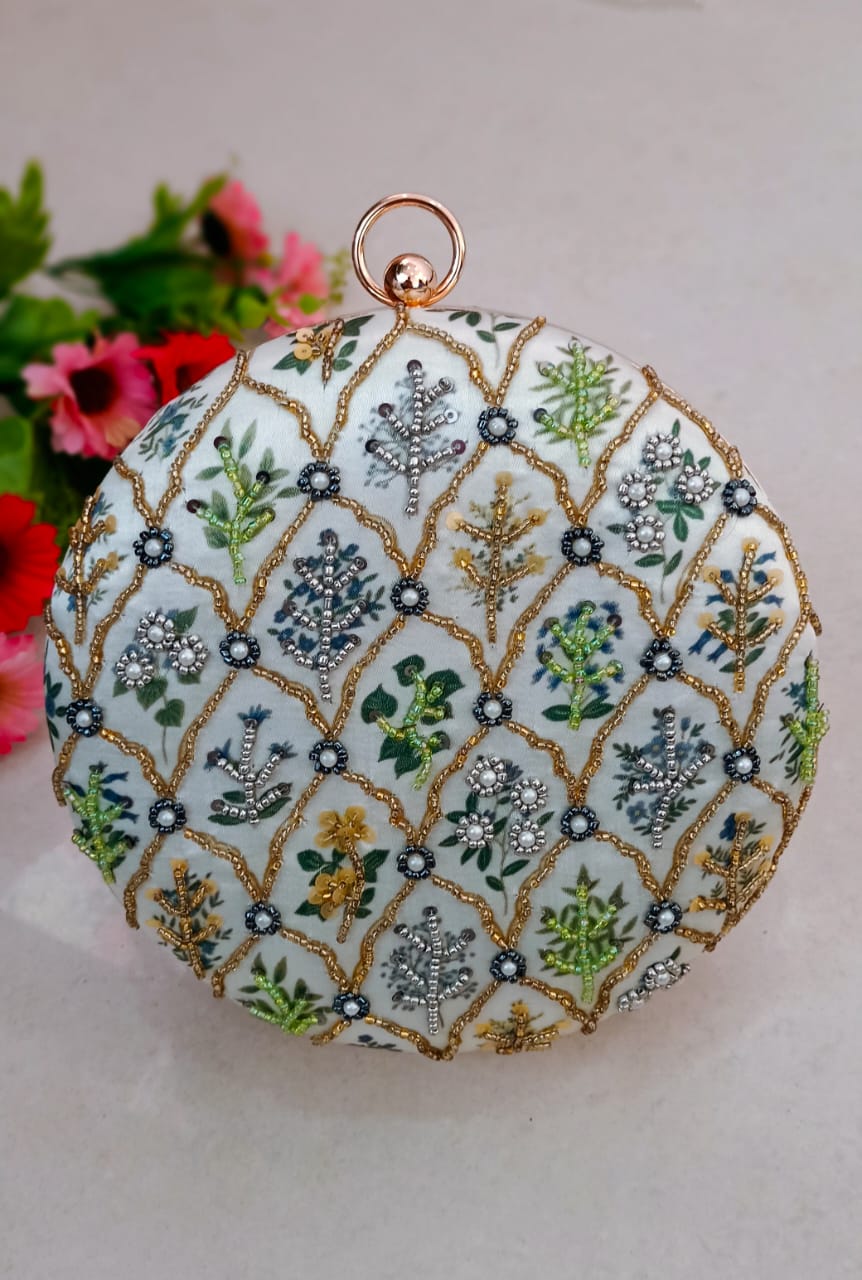 Embroidered Designer Round Printed Wholesale Clutches
